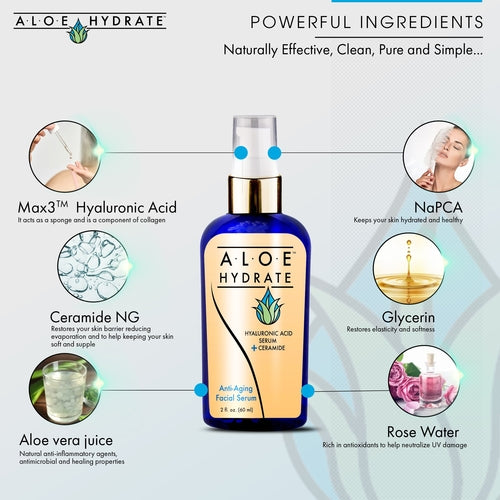 AloeHydrate Hyaluronic Acid Serum; anti-Aging Face Serum + Ceramide