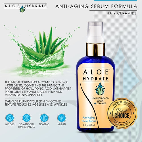 AloeHydrate Hyaluronic Acid Serum; anti-Aging Face Serum + Ceramide